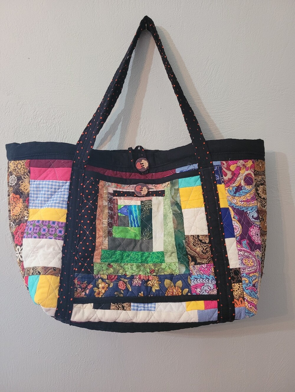 Vintage Unique Handmade Rare Quilted Patchwork Large Tote!